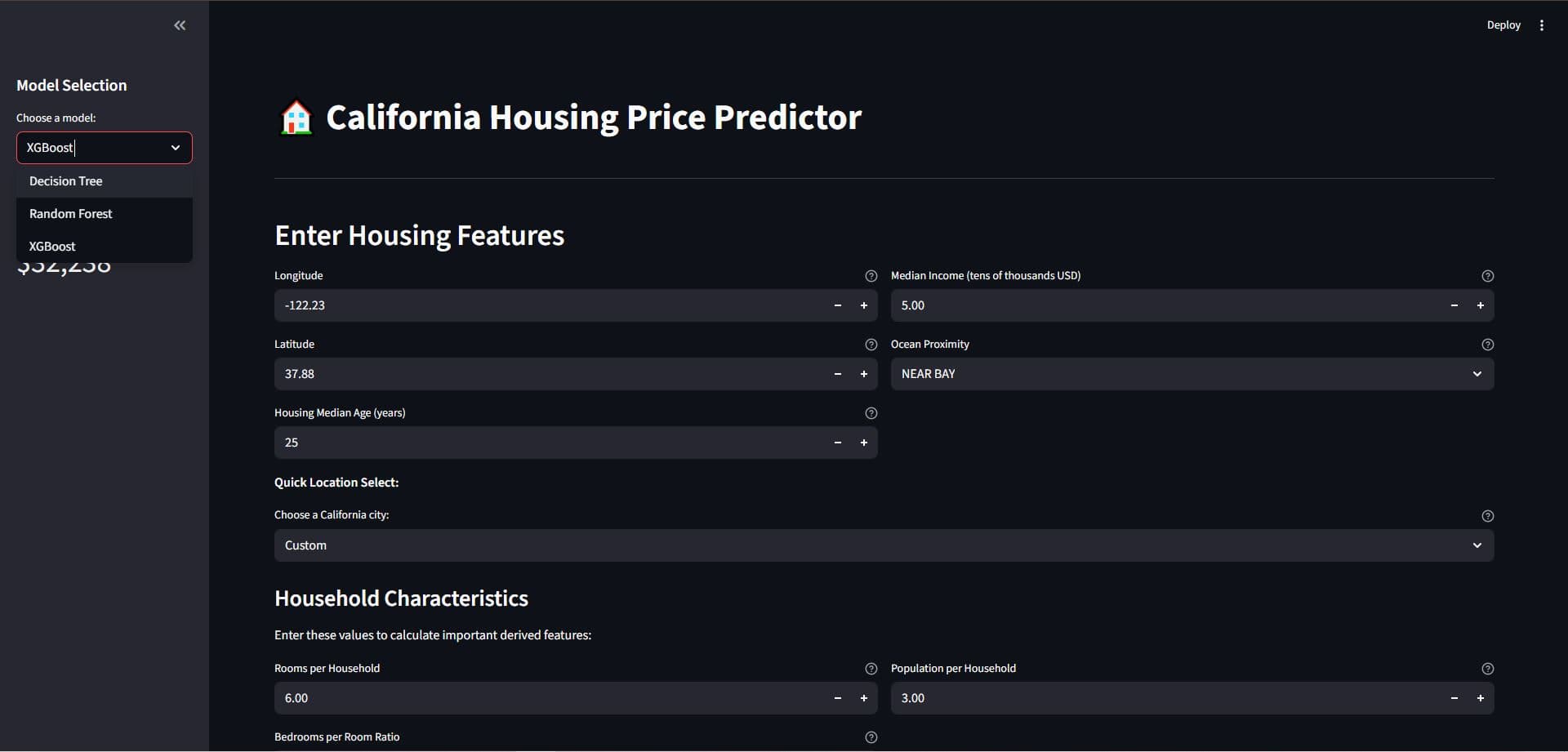California Price Predictor App Interface 1